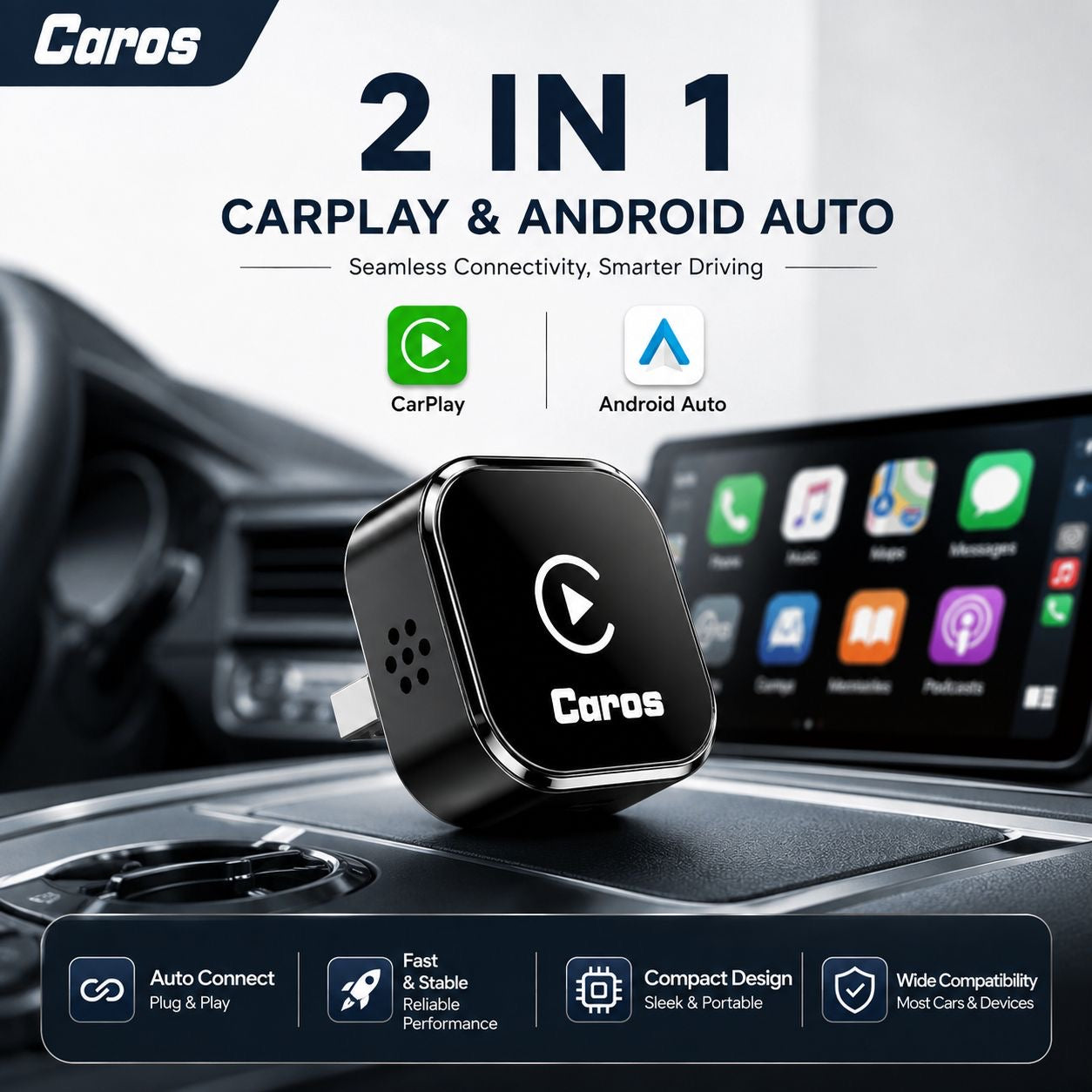 Caros 2in1 Wireless Car Play & Android Auto Adapter | 6 Months Warranty