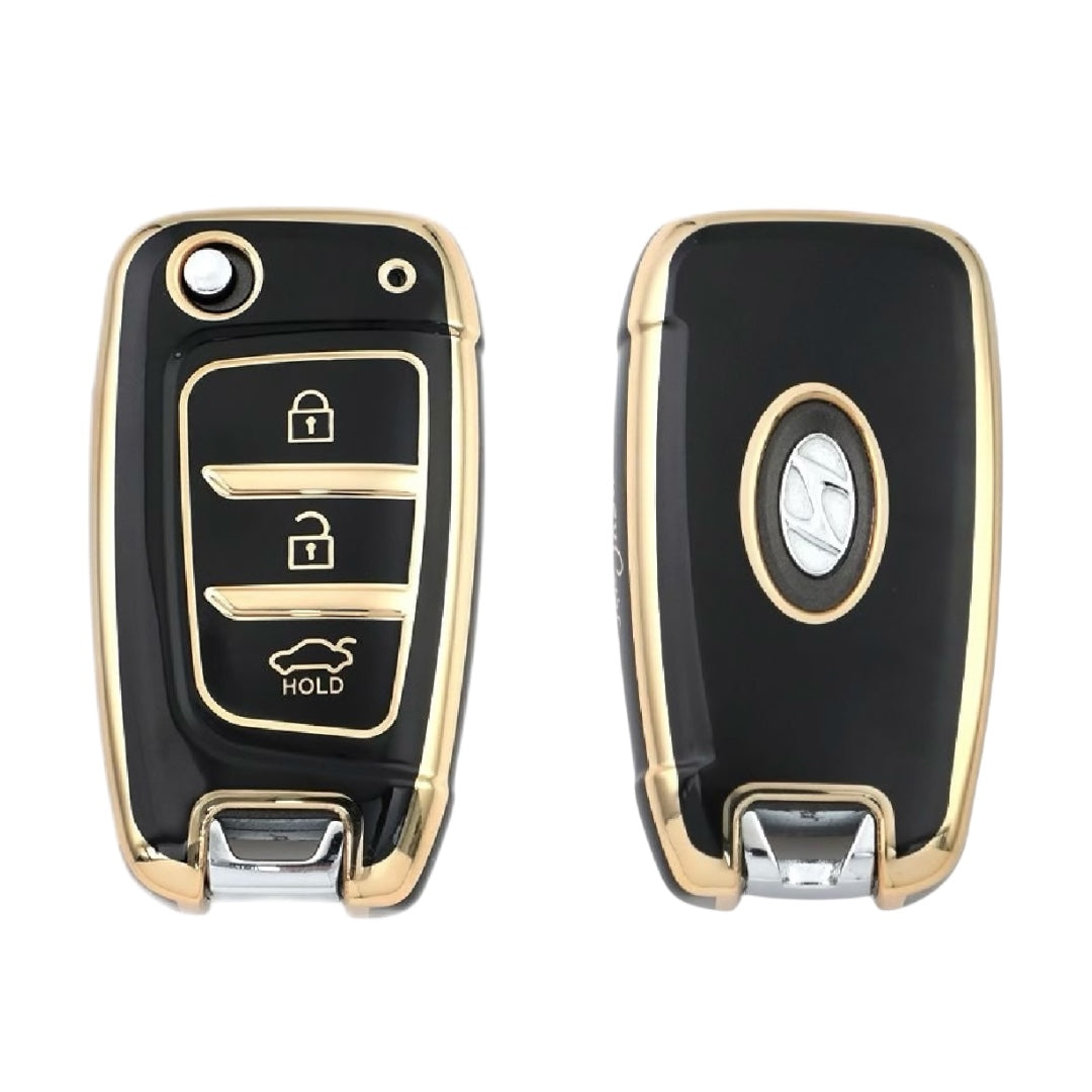 Golden Black TPU Key Cover for Hyundai Flip Key | 3 Button - Modheads.in