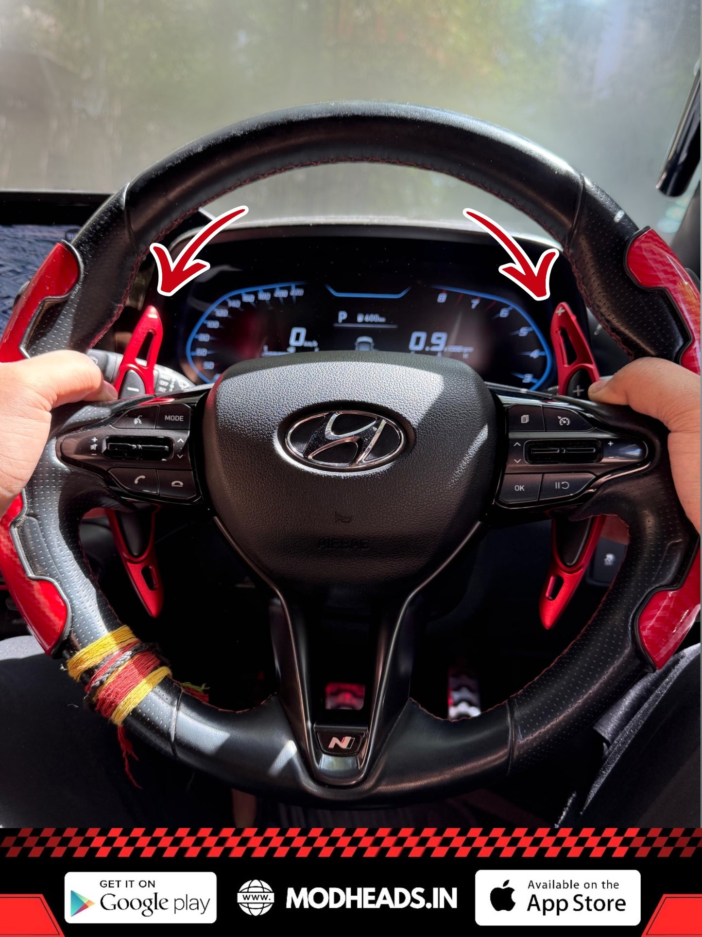 Paddle Shifter Extenders For Hyundai i20 N Line, Venue N Line, Creta N Line | Red