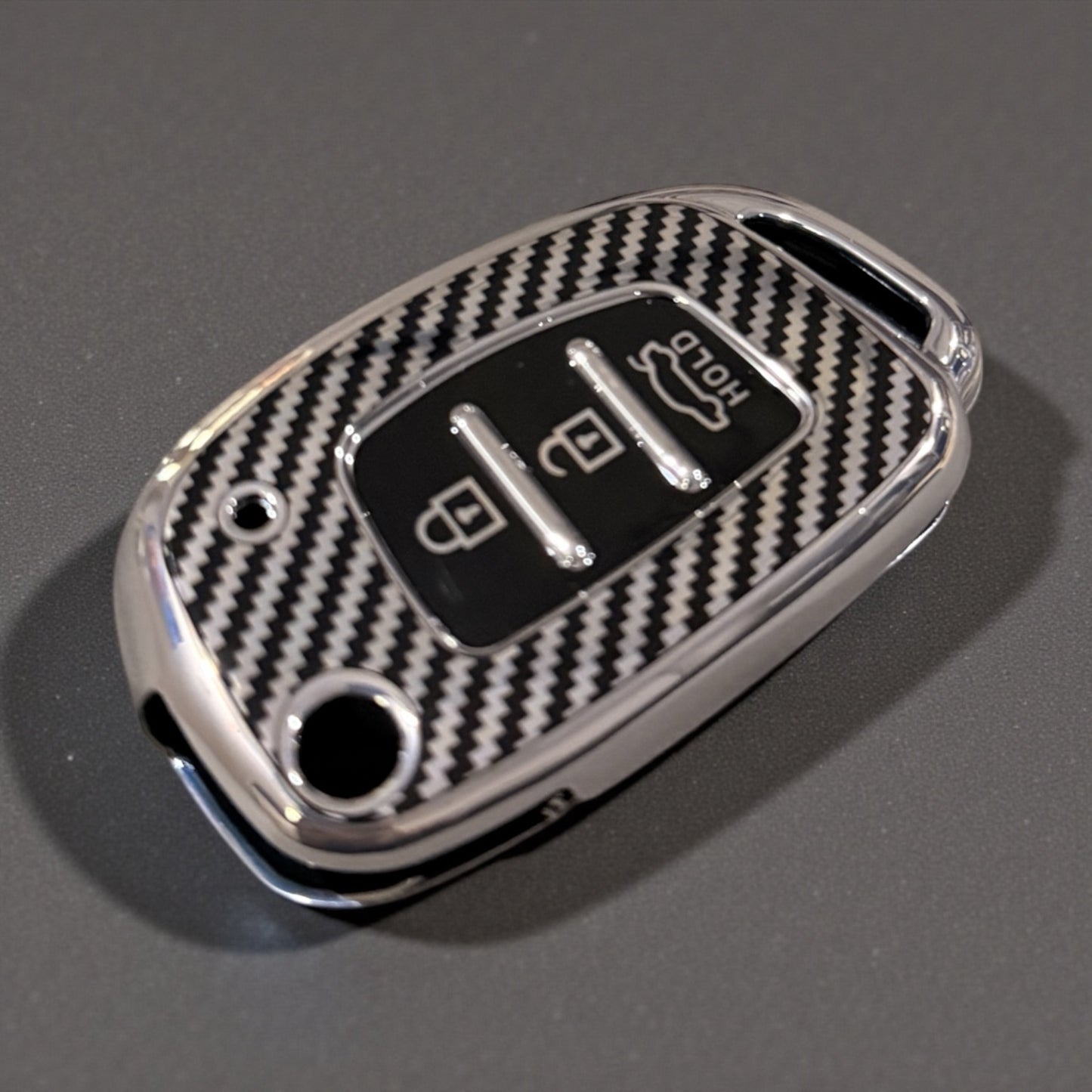 Carbon Fiber Finish Soft TPU Key Cover For Hyundai Flip Key | 3 Button