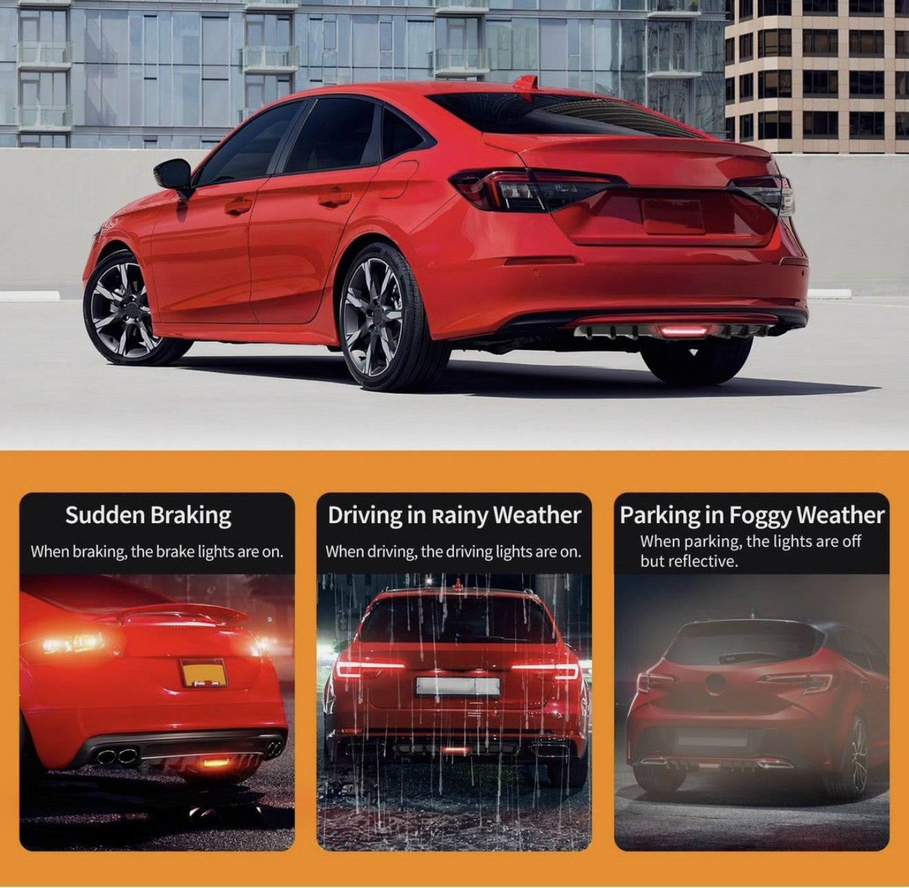 Rear Bumper Diffuser With Brake Light | ABS Plastic | Gloss Black