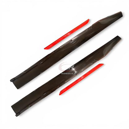 Red Chin Long Side Skirts | ABS Plastic | Gloss Black / Red Chin (120CM) - Modheads.in