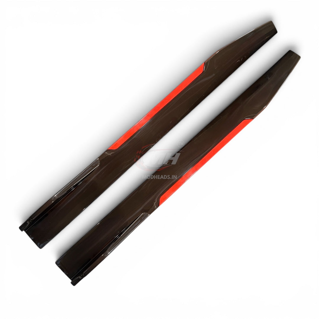 Red Chin Long Side Skirts | ABS Plastic | Gloss Black / Red Chin (120CM) - Modheads.in