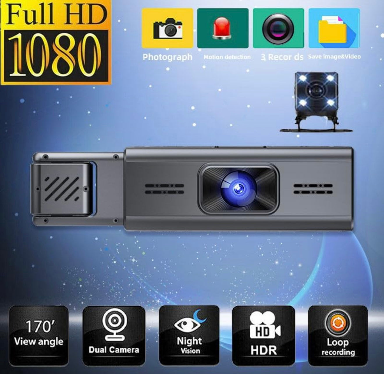 X313 3 Lens Dashcam | 1296P Recording | APP-Wifi Control | 3.16” IPS Screen - Modheads.in