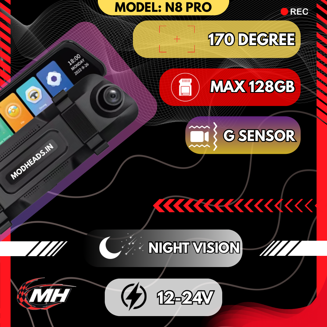 MODHEADS.IN 4K N8 Pro Dashcam | Dual Channel | App Connectivity - Modheads.in