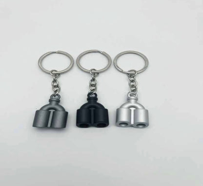 Mini Dual Exhaust Pipe Keychain (1PC) (Silver) - Modheads.in