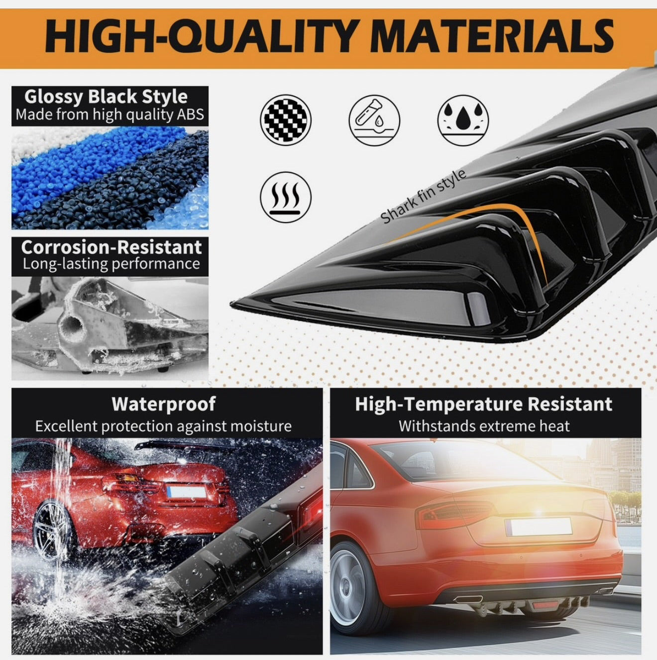 Rear Bumper Diffuser With Brake Light | ABS Plastic | Gloss Black