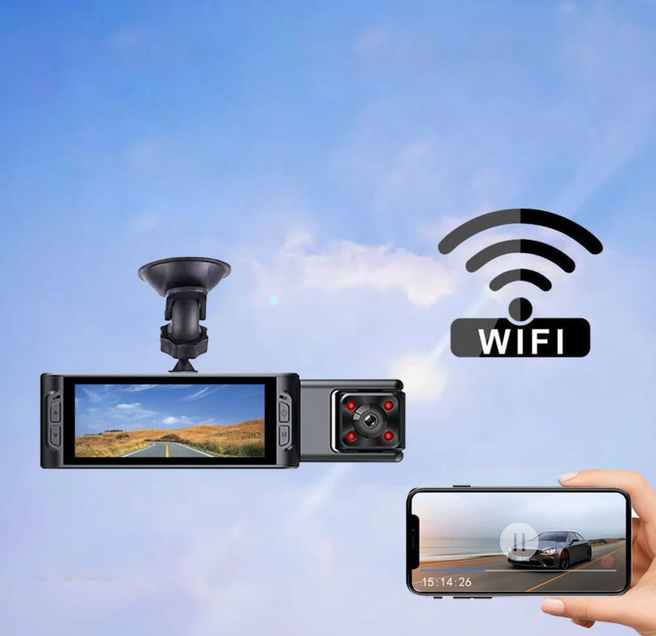 X313 3 Lens Dashcam | 1296P Recording | APP-Wifi Control | 3.16” IPS Screen - Modheads.in