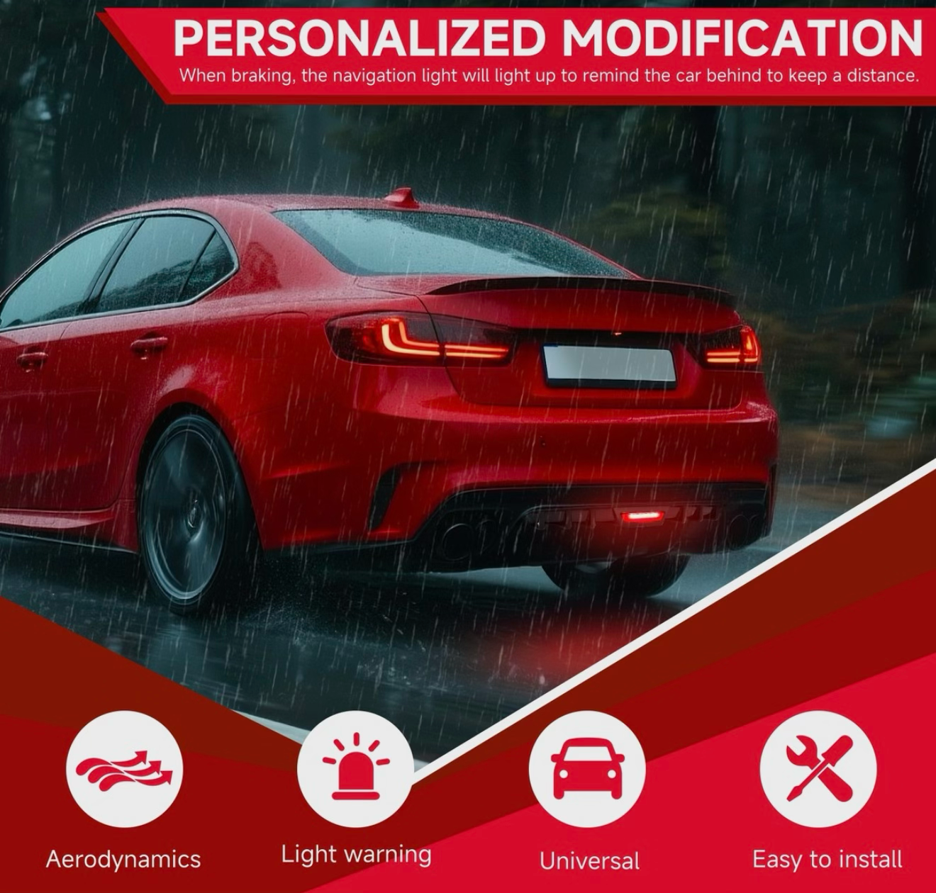 Rear Bumper Diffuser With Brake Light | ABS Plastic | Gloss Black