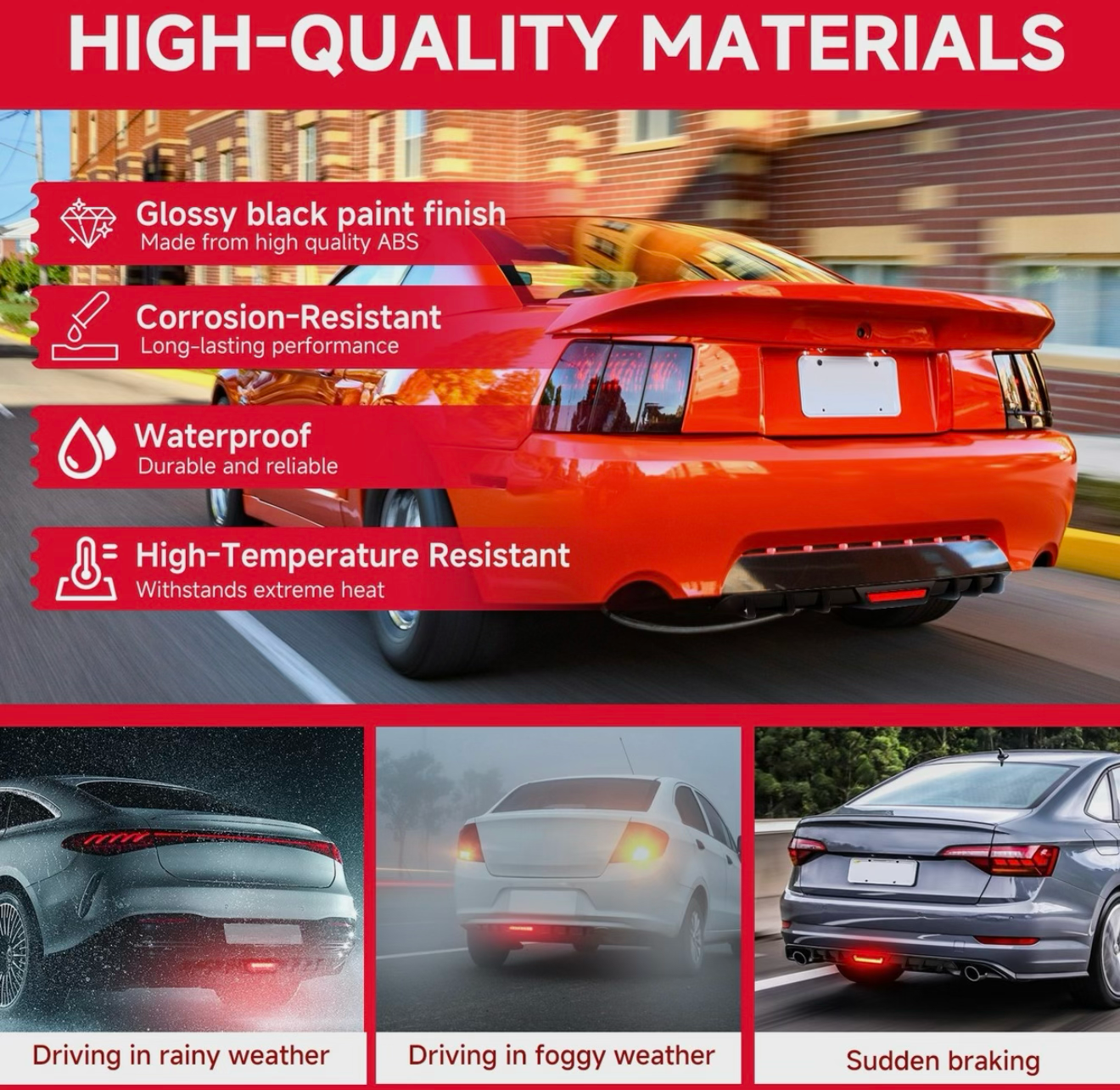 Rear Bumper Diffuser With Brake Light | ABS Plastic | Gloss Black