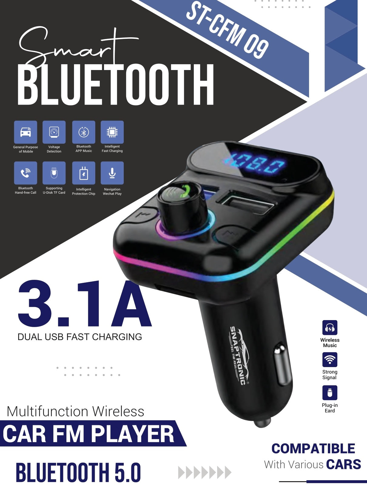 Smart Bluetooth FM Transmitter With Charging Ports