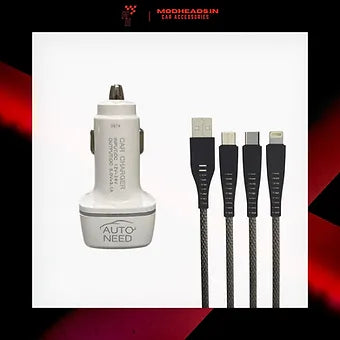 Autoneed 3.1A Car Charger with 3In1 Cable - Modheads.in