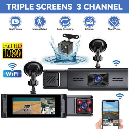 X313 3 Lens Dashcam | 1296P Recording | APP-Wifi Control | 3.16” IPS Screen - Modheads.in
