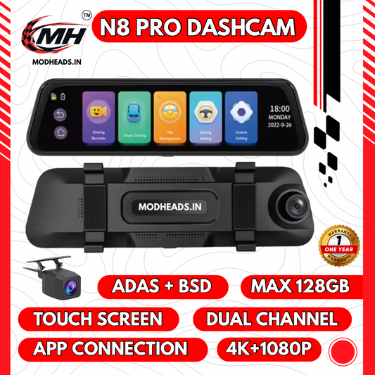 MODHEADS.IN 4K N8 Pro Dashcam | Dual Channel | App Connectivity