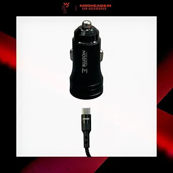 BLUZON PD+USB 3.8A Car Charger with C Type Cable - Modheads.in