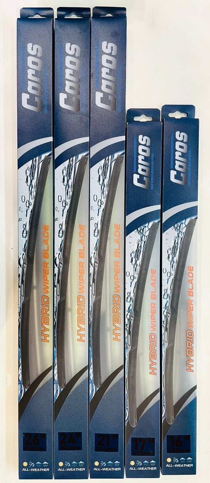 16” 24” Caros Premium Frameless Wiper Blades Combo (1pc each)