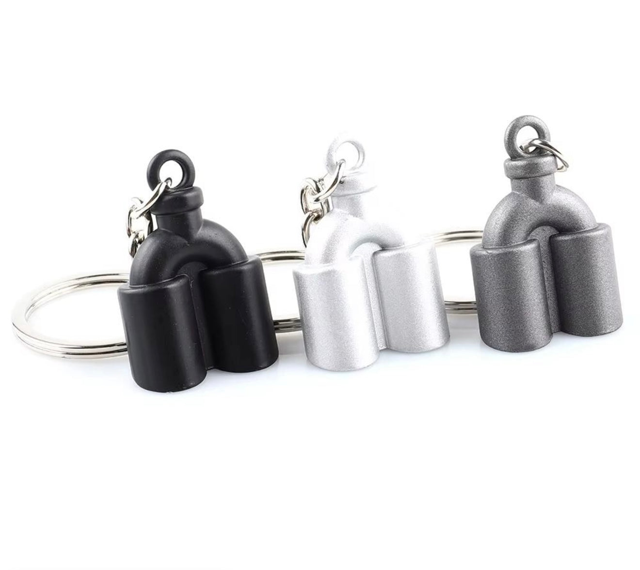 Mini Dual Exhaust Pipe Keychain (1PC) (Silver) - Modheads.in