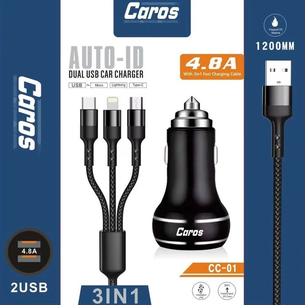 CAROS 4.8A Charger With 3-in-1 Charging Cable - Modheads.in