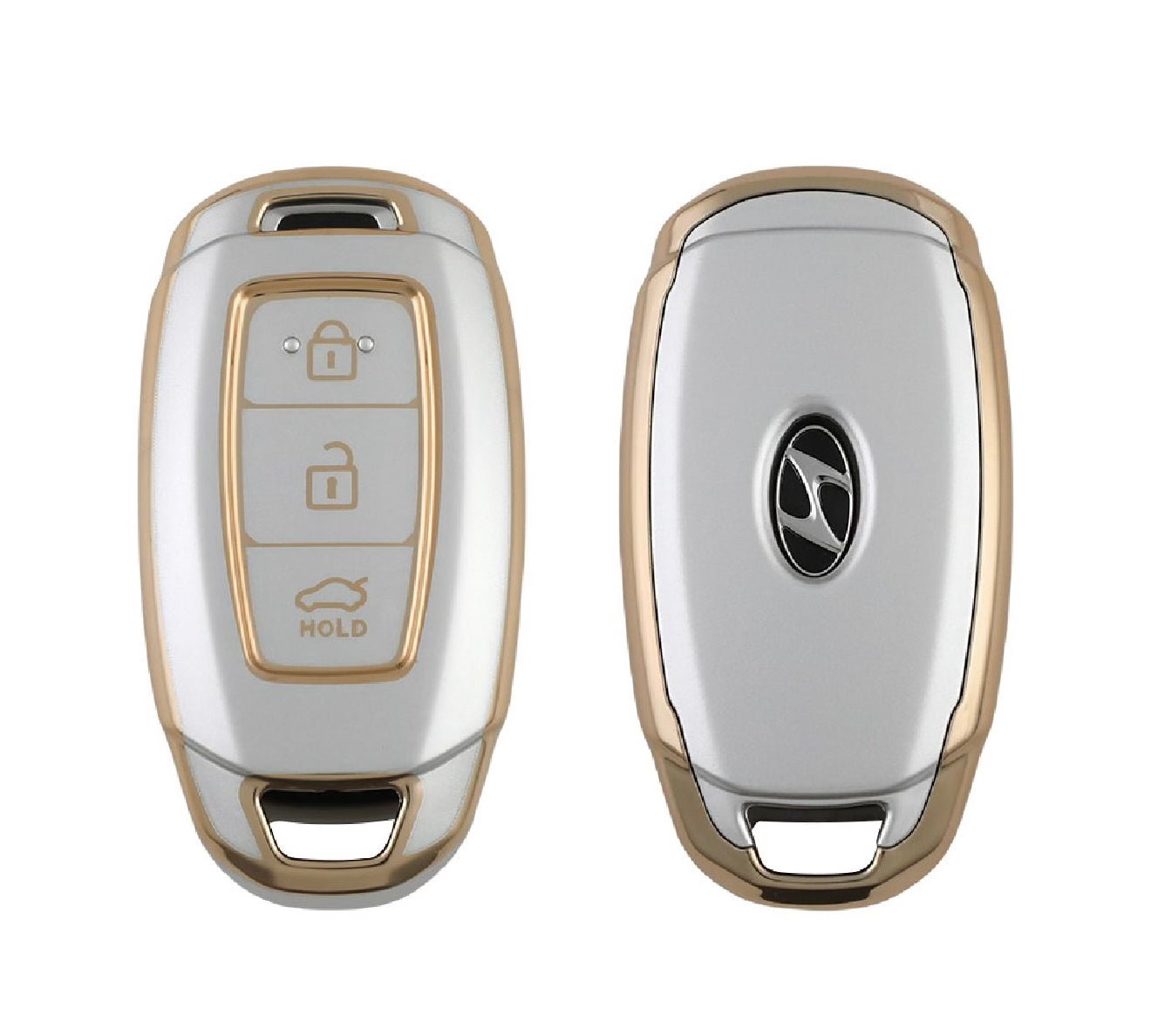 Golden White TPU Key Cover For Hyundai | 3 Button