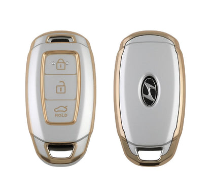 Golden White TPU Key Cover For Hyundai | 3 Button