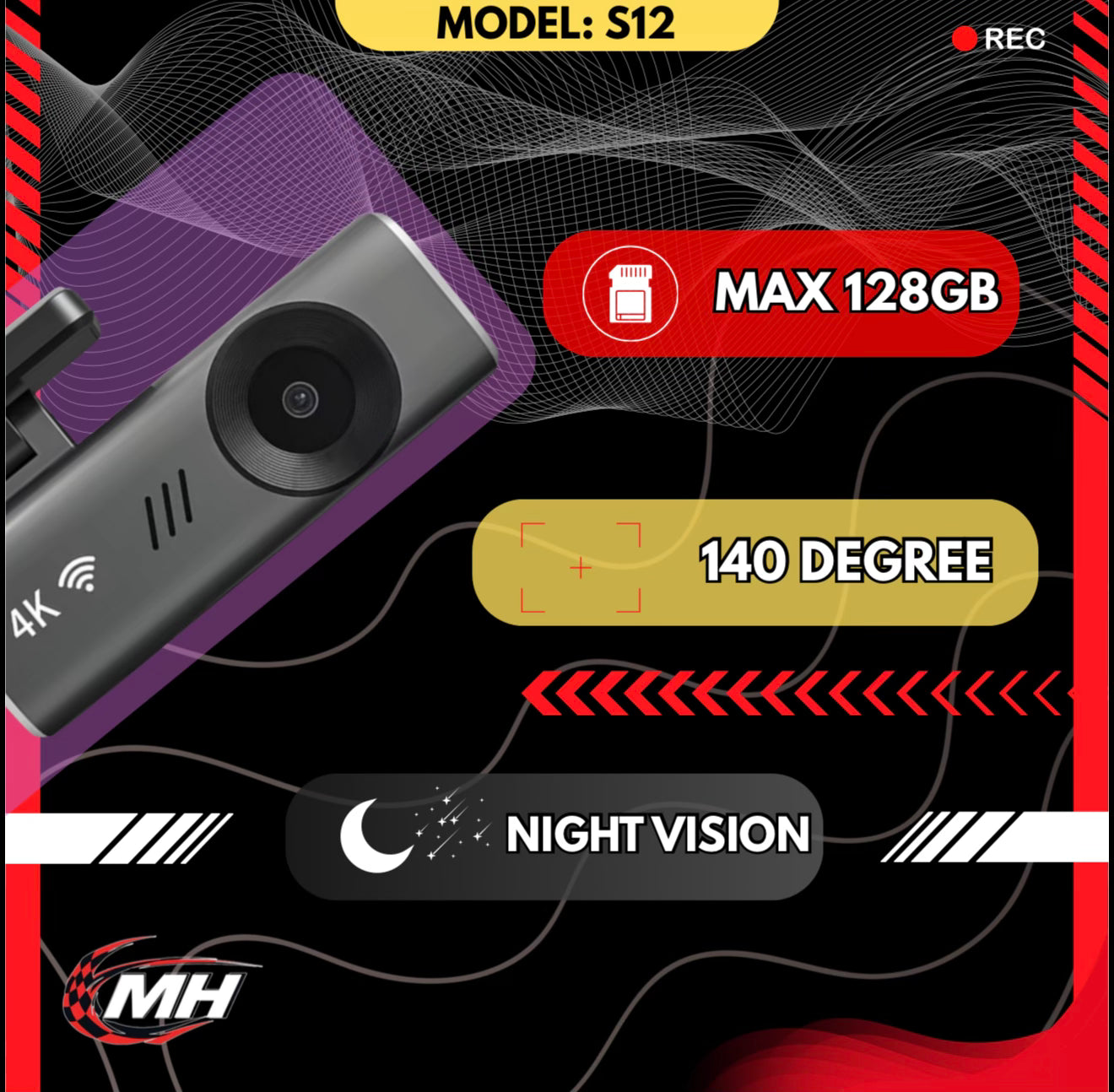 MODHEADS.IN S12 4K Dashcam | Single Channel | App Connectivity - Modheads.in
