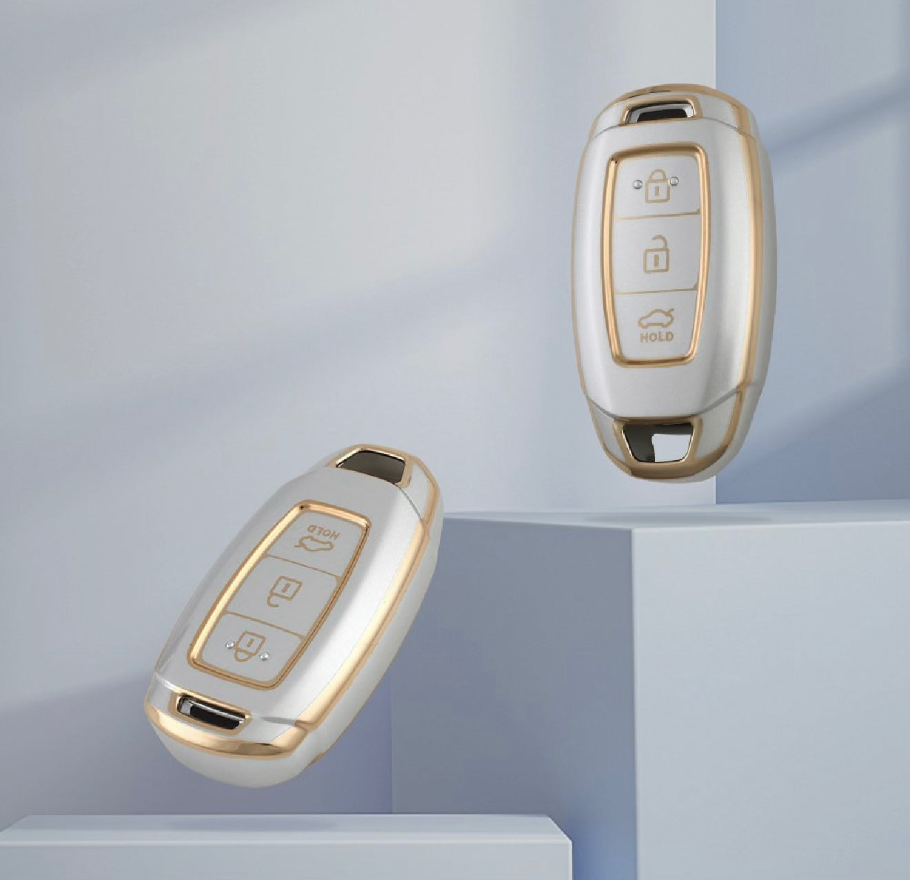 Golden White TPU Key Cover For Hyundai | 3 Button