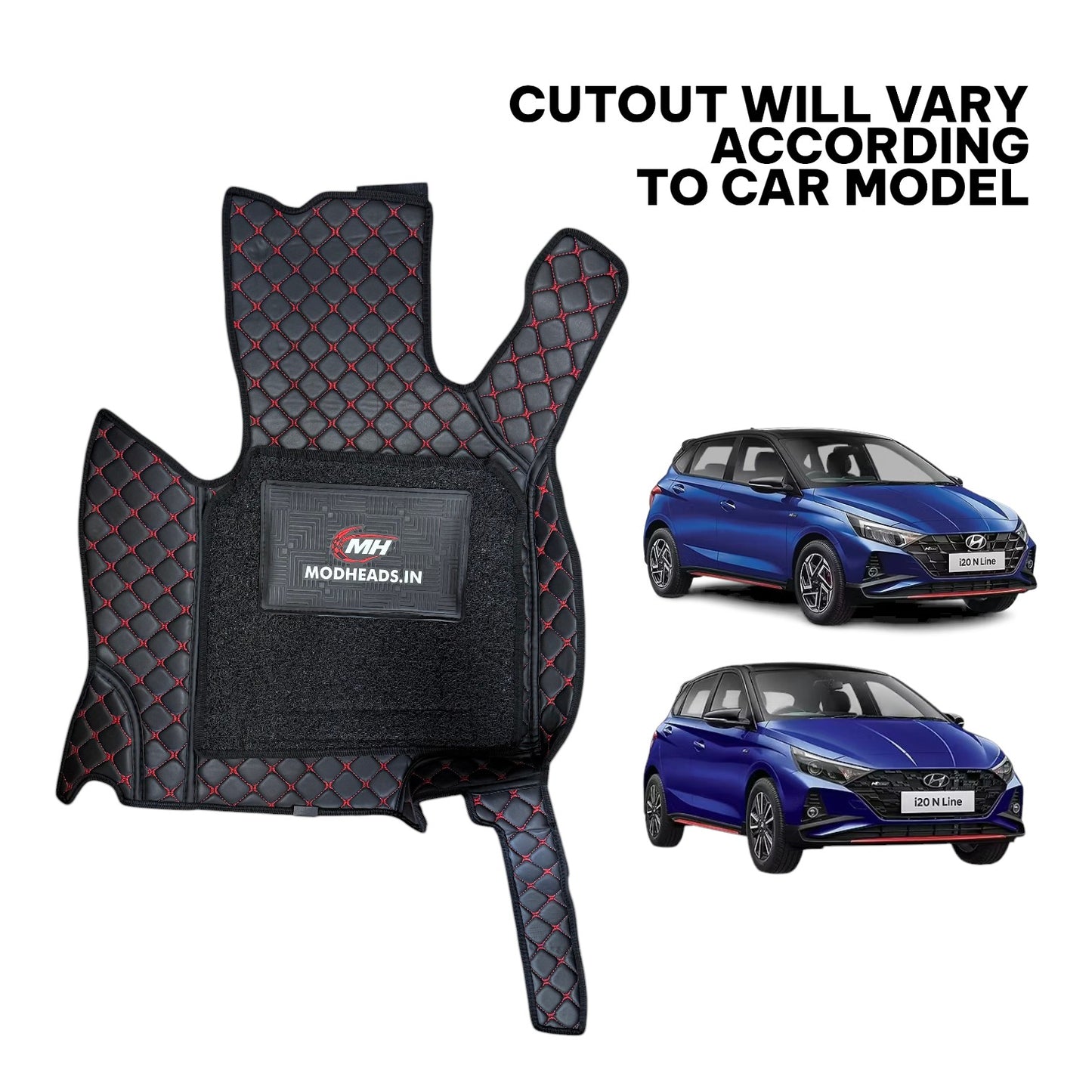 7D Mats for i20 N Line 2021+ | Black/Red - Modheads.in