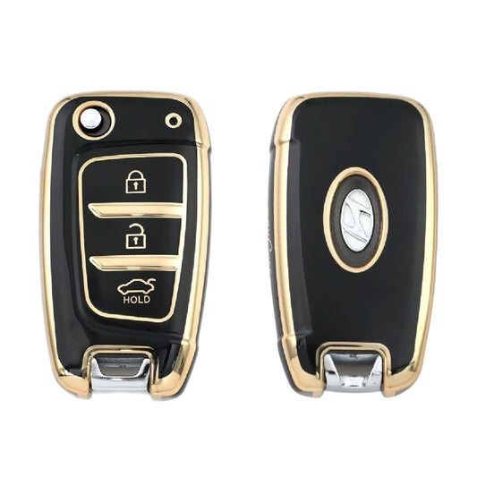 Golden Black TPU Key Cover for Hyundai Flip Key | 3 Button