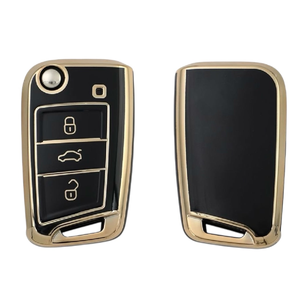 Golden Black TPU Key Cover for Skoda / Volkswagen | 3 Button - Modheads.in