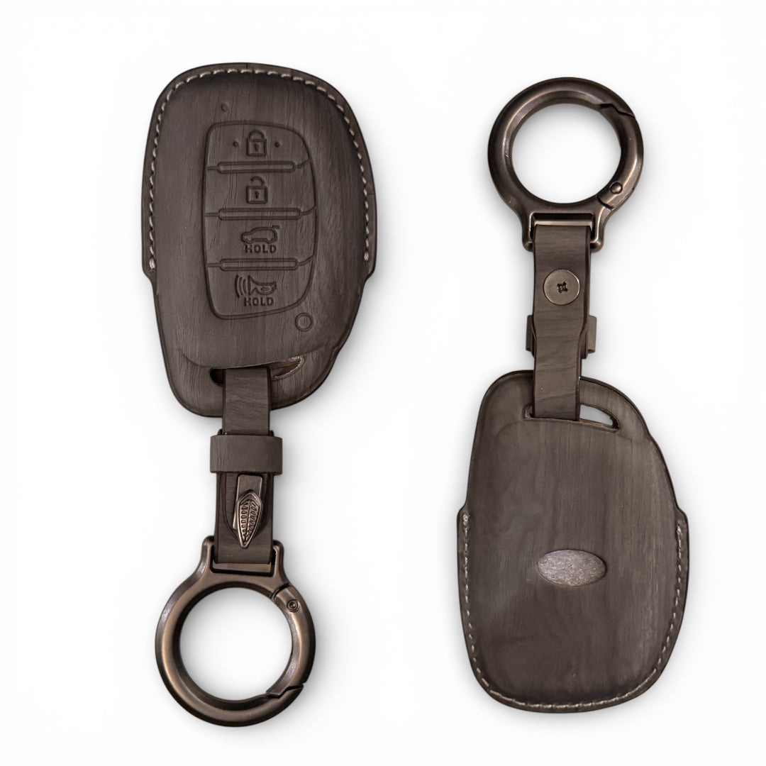 Wood Finish Premium KeyCover For Hyundai | 4 Button (Light Smoke Gray)
