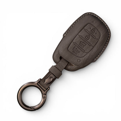 Wood Finish Premium KeyCover For Hyundai | 4 Button (Light Smoke Gray)