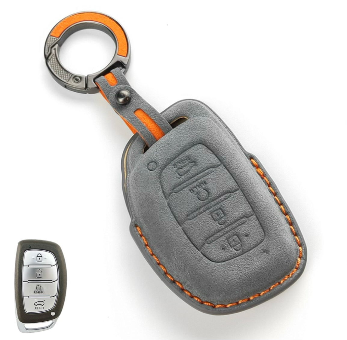 Alcantara Premium Key Cover For Hyundai | 4 Button (Grey)