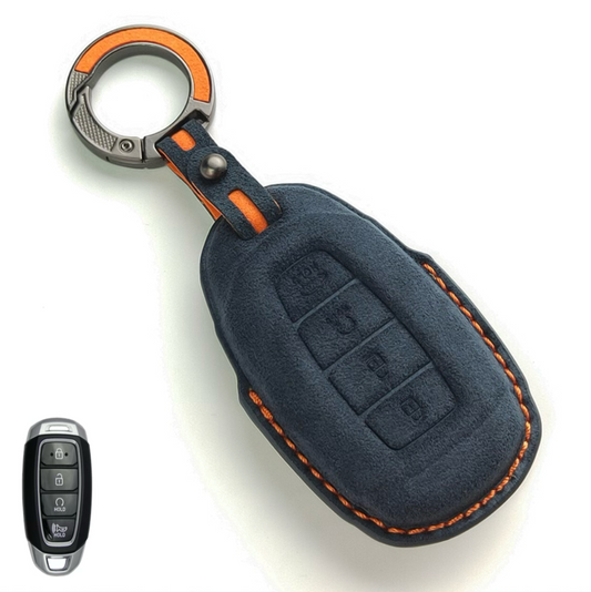 Alcantara Premium Key Cover For Hyundai | 4 Button (Blue)