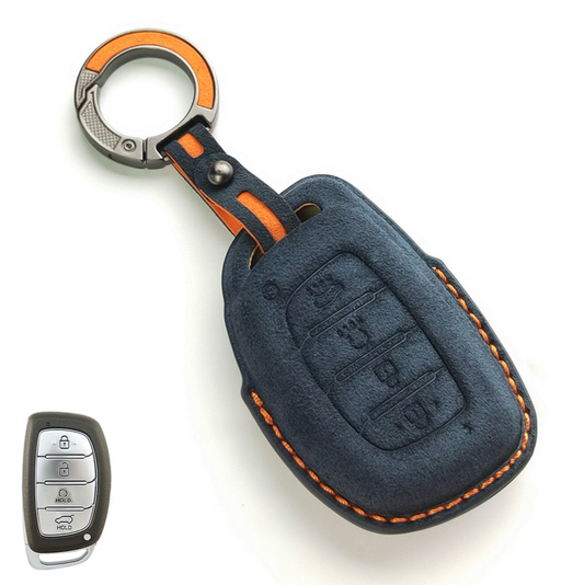 Alcantara Premium Key Cover For Hyundai | 4 Button (Blue)