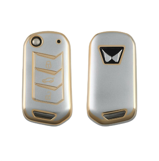 Golden White TPU Key Cover For Mahindra | 3 Button