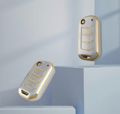 Golden White TPU Key Cover For Mahindra | 3 Button