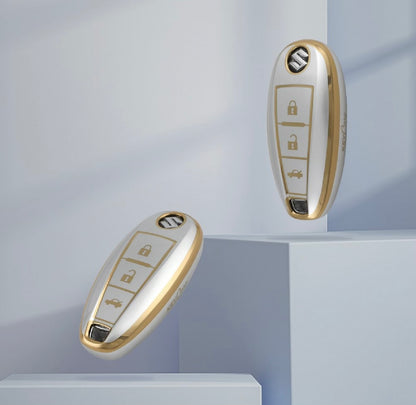 Golden White TPU Key Cover For Maruti Suzuki | 3 Button - Modheads.in