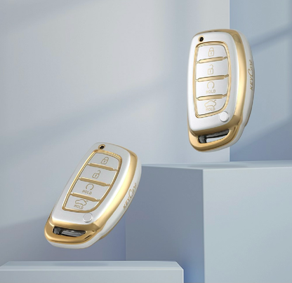 Golden White TPU Key Cover For Hyundai | 4 Button