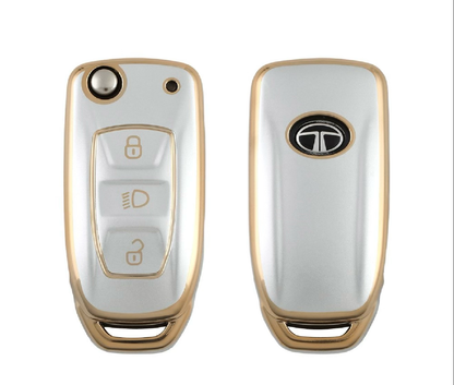 Golden White TPU Key Cover For Tata | 3 Button