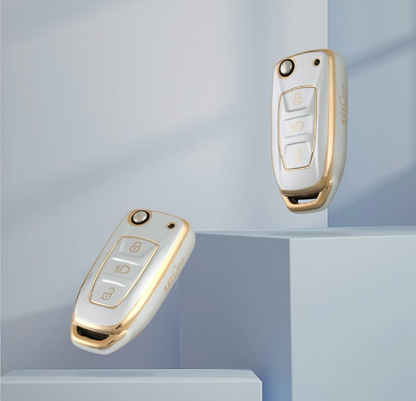 Golden White TPU Key Cover For Tata | 3 Button