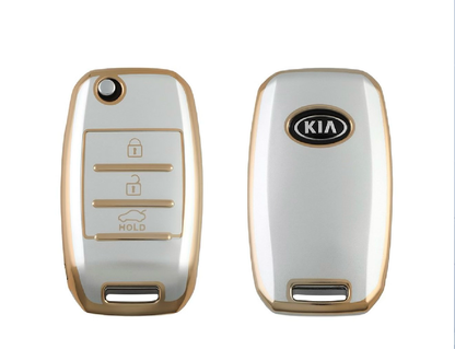 Golden White TPU Key Cover For Kia | 3 Button