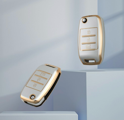 Golden White TPU Key Cover For Kia | 3 Button