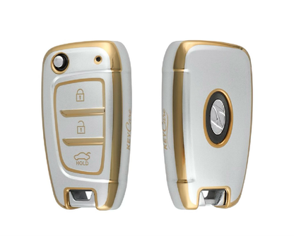 Golden White TPU Key Cover For Hyundai Flip Key | 3 Button