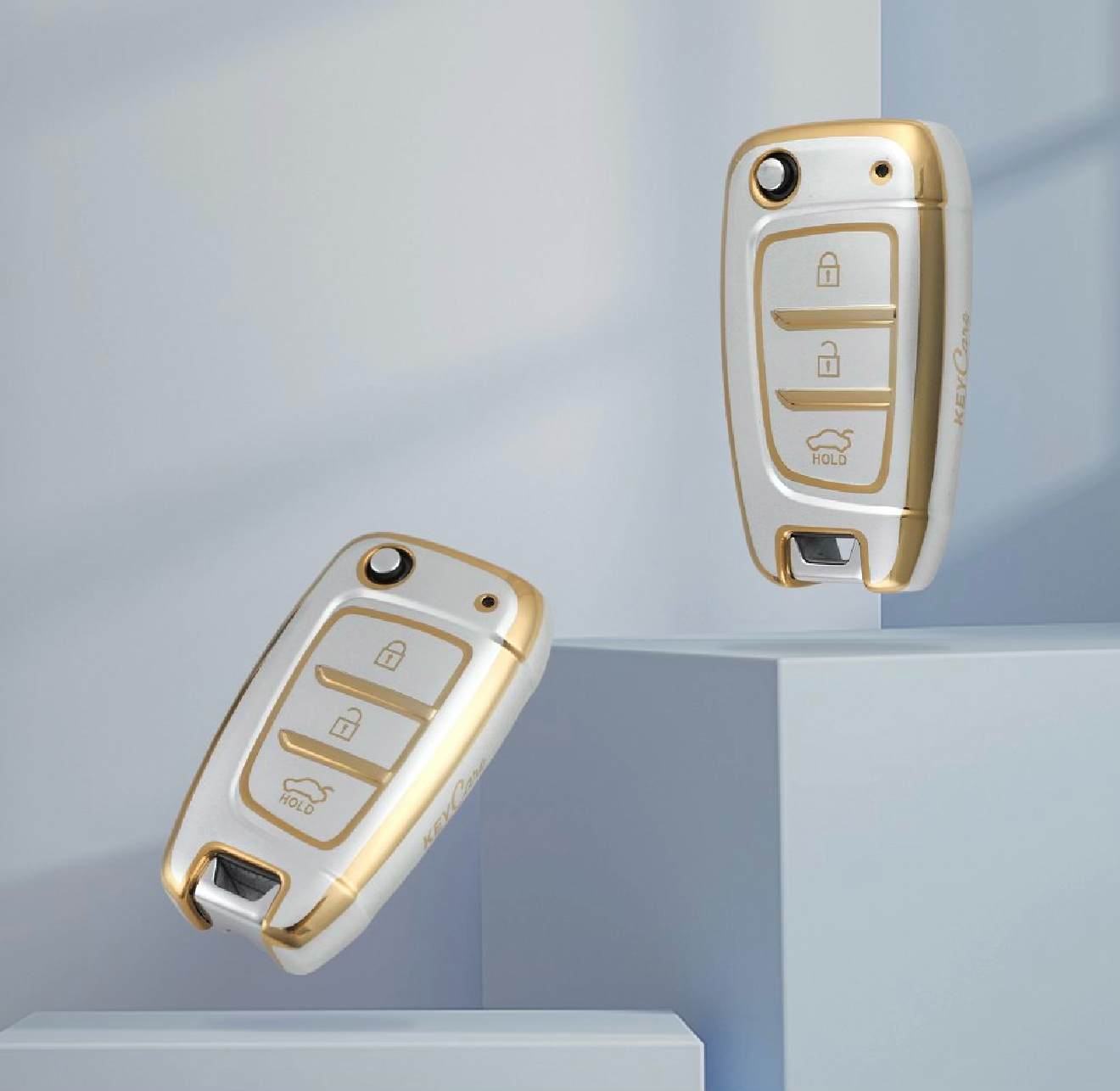 Golden White TPU Key Cover For Hyundai Flip Key | 3 Button