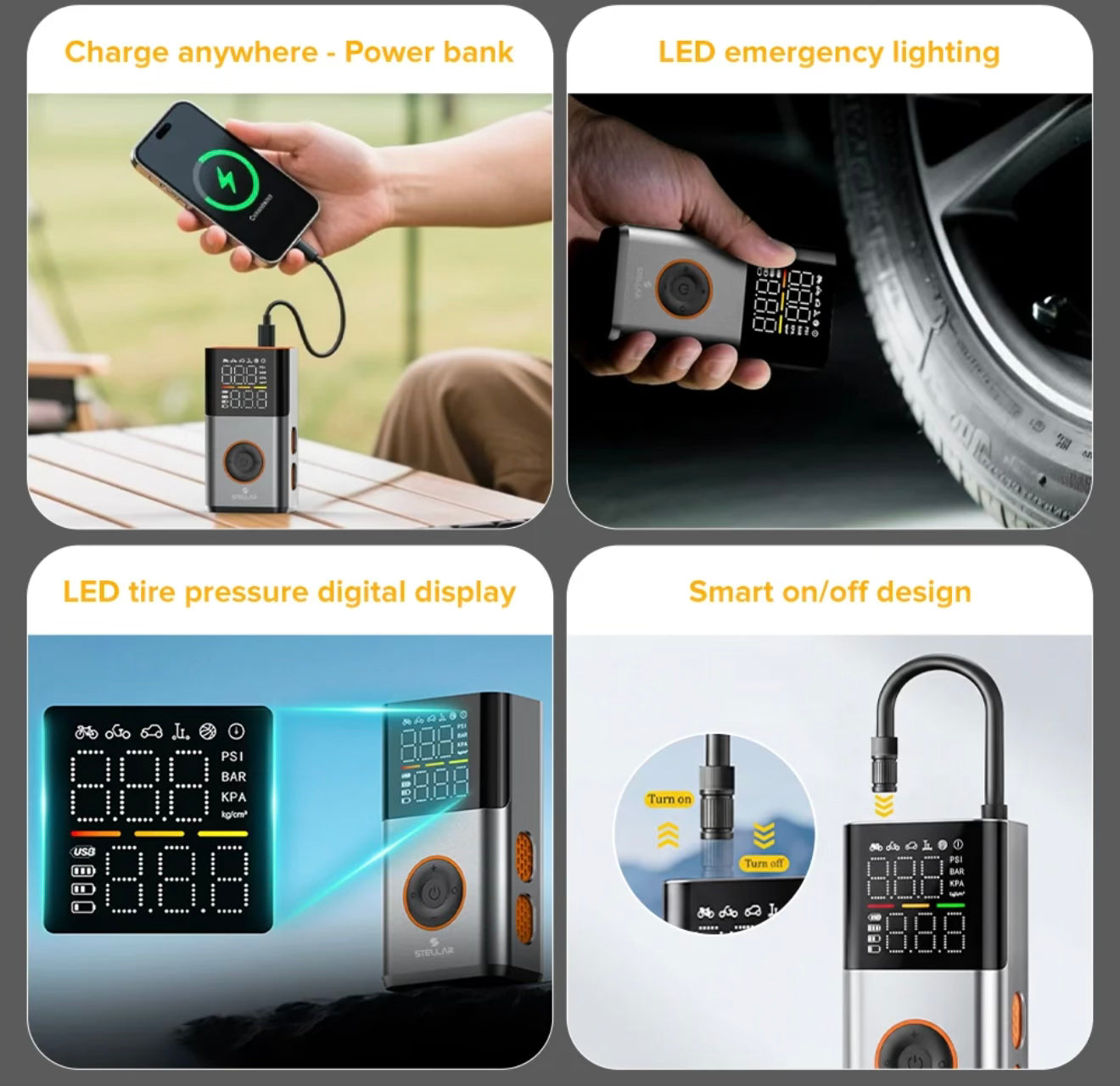 Stellar Drive Portable Tire Inflator | 4500mAh | 150 PSI | TP-X6 NEXUS - 1 Year Warranty