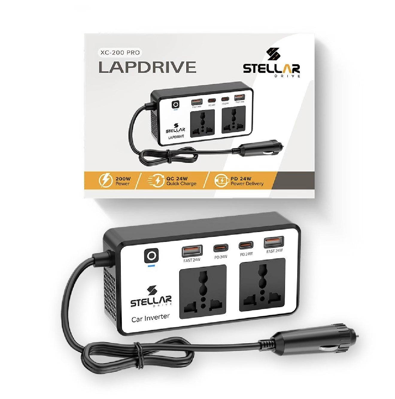 Stellar Drive 200W Car Laptop Charger | 6in1 | XC-200 Pro Lapdrive - 1 Year Warranty