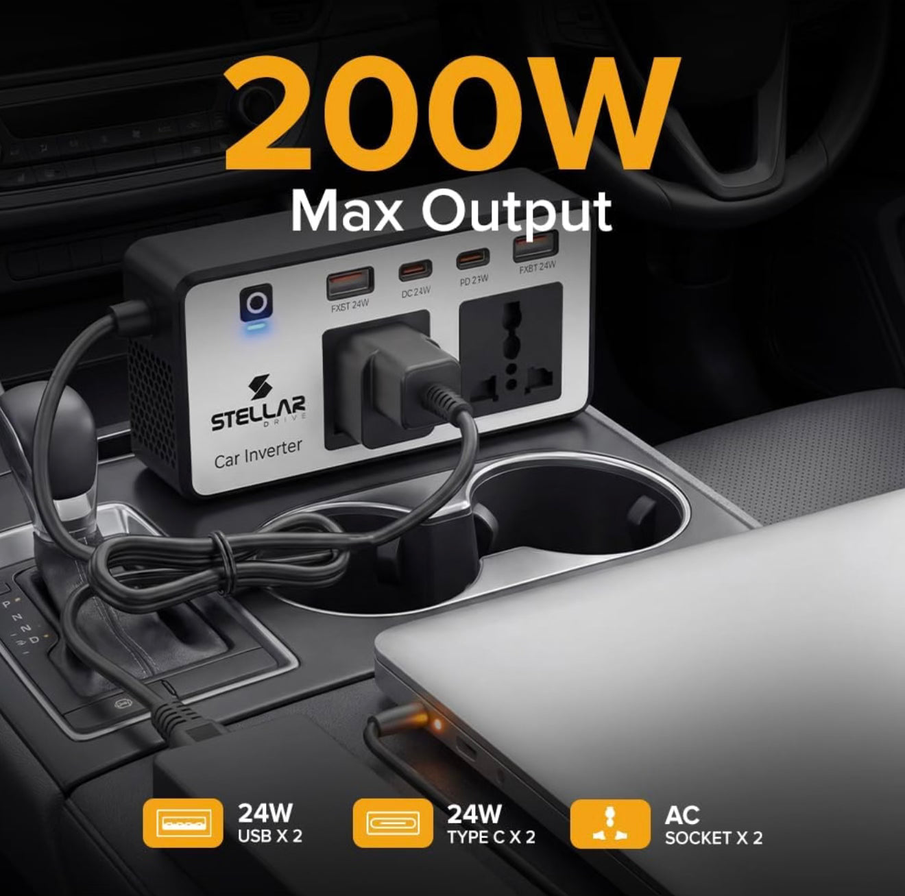 Stellar Drive 200W Car Laptop Charger | 6in1 | XC-200 Pro Lapdrive - 1 Year Warranty