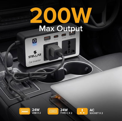 Stellar Drive 200W Car Laptop Charger | 6in1 | XC-200 Pro Lapdrive - 1 Year Warranty