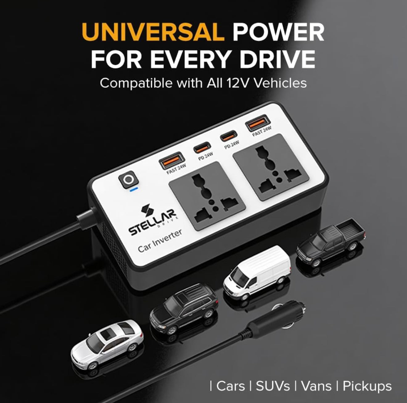 Stellar Drive 200W Car Laptop Charger | 6in1 | XC-200 Pro Lapdrive - 1 Year Warranty