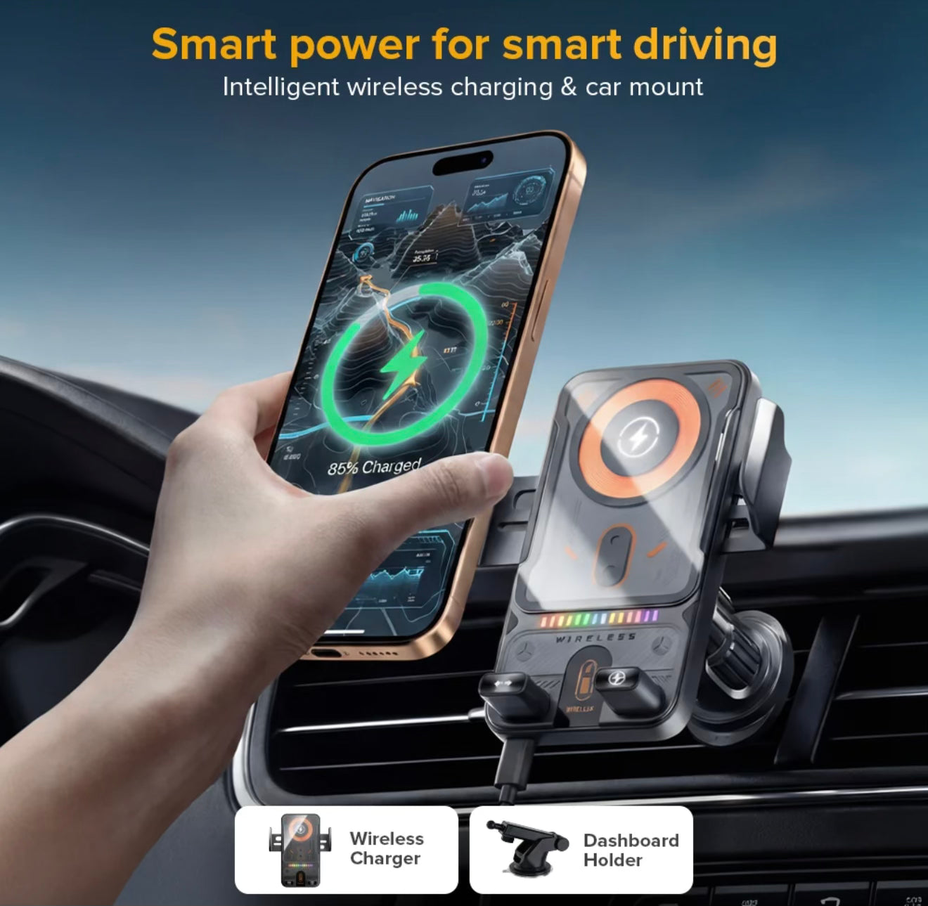 Stellar Drive 15W Auto-Clamp Wireless Car Charger | XC-90 CHARGE-X - 1 Year Warranty